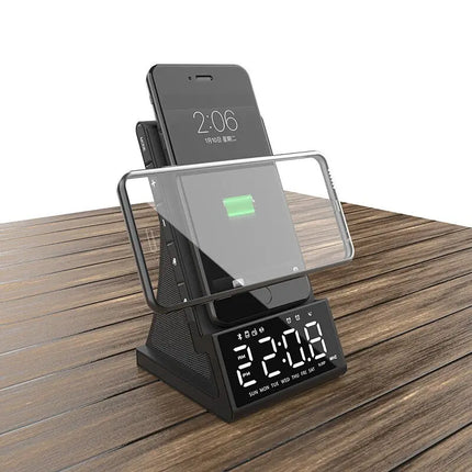 Multi-Functional Integrated Bluetooth Alarm Clock Home Bed Head Speaker Mobile Phone Holder Wireless Charger Radio