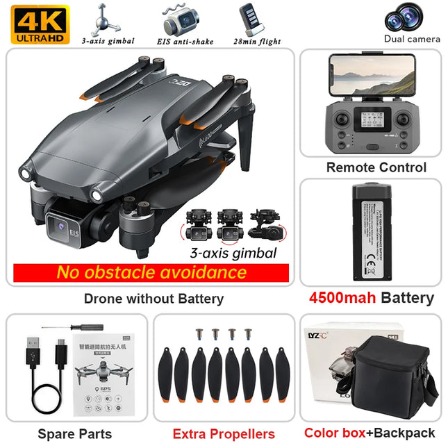 L600 PRO MAX GPS Drone Professional 4K 3-Axis PTZ HD Dual Camera Obstacle Avoidance Brushless Motor 5G WIFI RC Quadcopter Toys