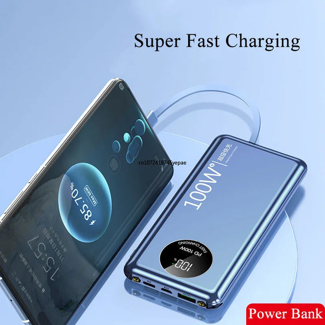 100W Super Fast Charging Power Bank 20000mAh Portable External Battery Charger Powerbank for iPhone 15 14 13 Pro Xiaomi Huawei