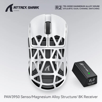 Attack Shark R2 Gaming Wireless Mouse PAW3950 8K Magnesium Alloy Lightweight Gaming Mouse Bluetooth Tri-Mode for Gaming/Office