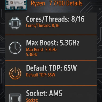 Desktop Gaming PC CPU AMD Ryzen 7 7700 8 Core 16 Thread AM5 Slot Processor For FPS Gaming