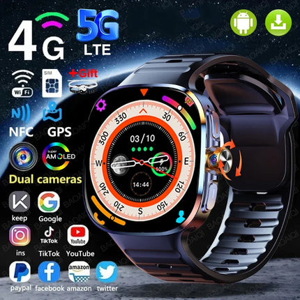 2.40 inch Larger Screen 4G/5G Smartwatch With 190° Rotary Camera GPS Position WIFI Connect App Download Android 10.0 Smart Watch