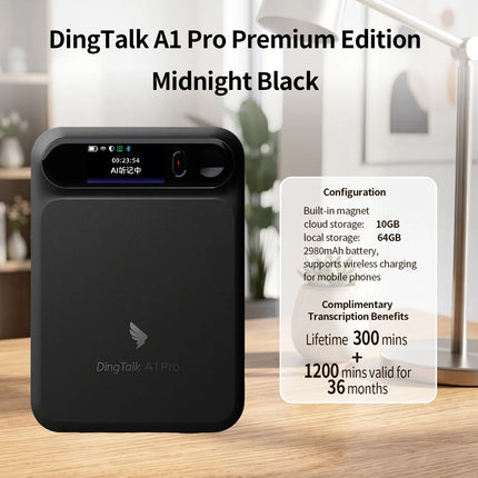 DingTalk A1Pro AI Voice Recorder, Record, Transcribe, Summarize & Generate Notes, Smart Portable Assistant for Work & Study