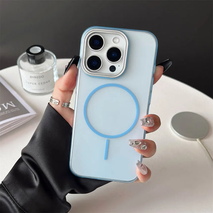 ins Clear Solid Color Frosted For Magsafe Phone Case For iPhone 17 15 16 Plus 14 13 12 11 Pro Max High Out Lens Protector Cover