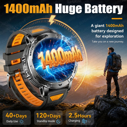 2026New Military Bluetooth call Smartwatch Men 1.7 inches Sapphire glass 1400mAh Battery 5ATM Waterproof Flashlight Sports Watch