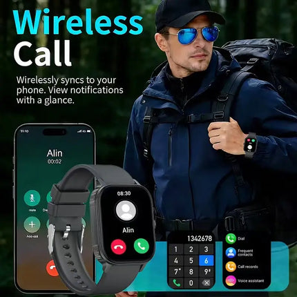 2026 upgraded smartwatch -1000mAh long battery life, 2.04-inch large screen, wireless calling, 100+sports, neutral smartwatch