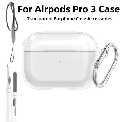 Case for Airpods Pro 3 Earphone Accessories Transparent Protective Shockproof Case with Cleaning Kit Keychain for Airpods Pro 3