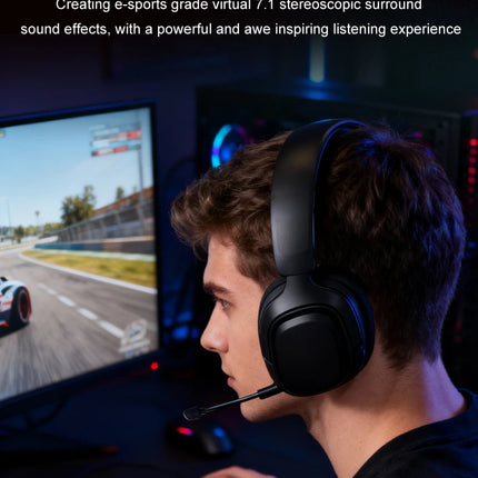 GT808 gaming headset is an ergonomic over-ear wireless headset, equipped with a 360-degree rotatable microphone and breathable
