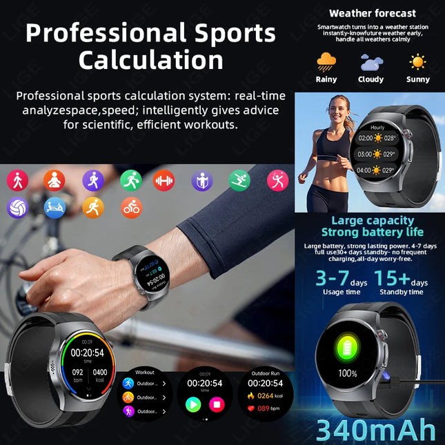 LIGE New Body Fat Analysis Health Smart Watch ECG+PPG Uric Acid Blood Pressure Blood Oxygen Clock Call Smart Watch For Men Women