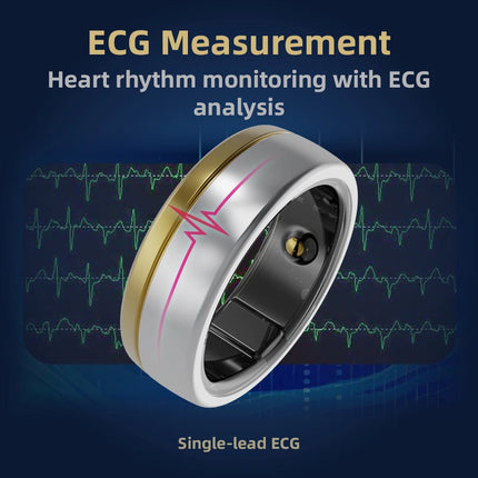 Smart Ring with ECG Function, Blood Pressure Heart Rate Body Temperature Monitoring, Activity Tracker IP68 5-8 Day Battery Gift