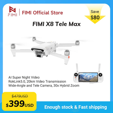 FIMI X8 Tele Max Drone New Generation RokLink 5.0 20KM Digital Video Transmission System 1/2-inch CMOS Wide-Angle Tele Camera