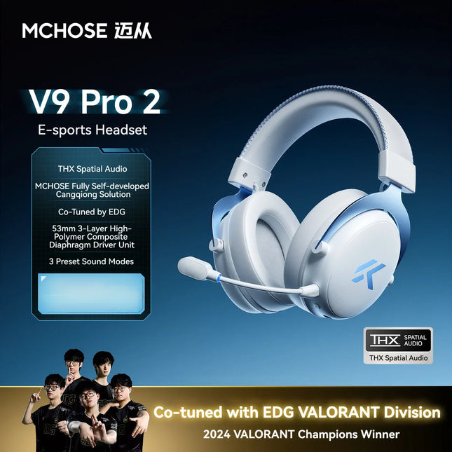 MCHOSE V9 Pro 2 Quad-Mode Wireless Gaming Headset 53mm Driver 300h Battery 2000mAh 280g Lightweight for PS5 Esports Hi-Res Audio