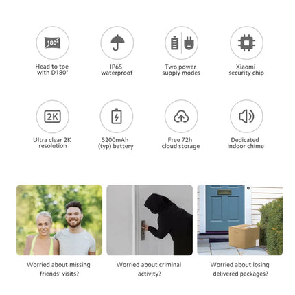 Xiaomi Smart Doorbell 3S 2K Ultra HD Night Vision Video Doorbell Long Battery AI Human Recognition Work with Mi Home APP