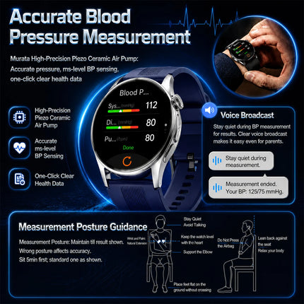 2026 New Nursing Grade Air Pump Airbag Smart watch Cuff Blood Pressure Detection ECG+PPG Multi Health Monitoring Smart Watches