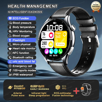 2025 New Health Care ECG+HRV+NFC SmartWatch Body Analysis Uric Acid Blood lipids Heart Rate Blood pressure Monitoring Smartwatch