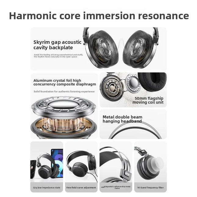 Miusheng Libra Wired HiFi Over-Ear Monitor Headset, 2-in-1 Mic for PC E-sports