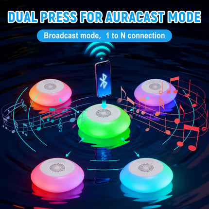 Swimming Pool Floating Bluetooth Speakers with Colorful RGB IPX7 Waterproof 5W Powerful Party Speaker Supports Connecting 20PCS