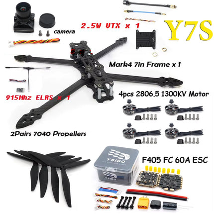 MARK4 7in Frame Kit F405 FC 60A ESC Stack 2806.5 Brushless Motor 7040 Propeller 2.5W VTX Camera ELRS for FPV 7" Long Range Drone