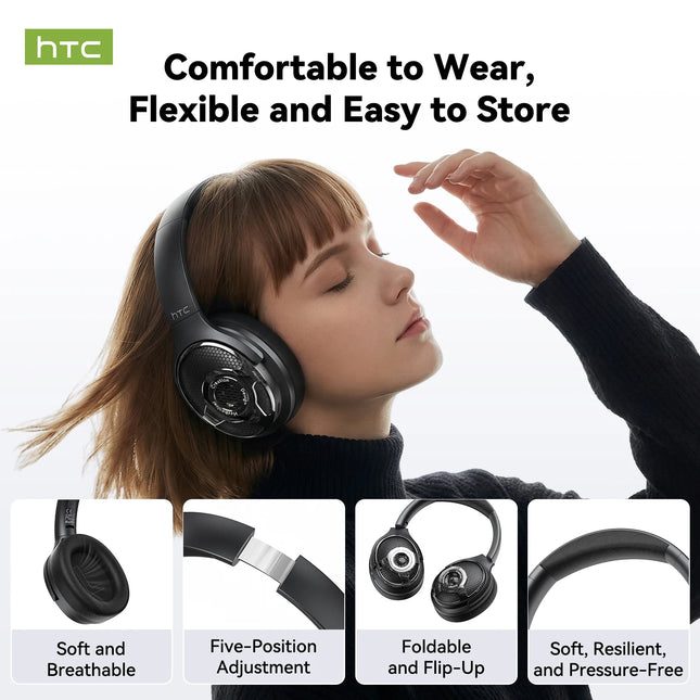 HTC HP09 Headphones Stereo Earphones Built-in Mic HiFi Bass Noise Isolating Headphones For Smartphone Computer Travel Work