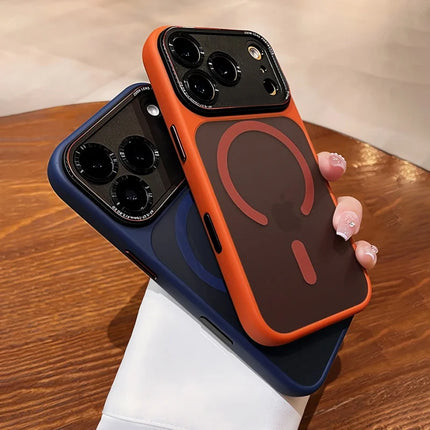 Luxury Matte Magnetic For Magsafe Phone Case For iPhone 16 15 17 Pro Max Plus Camera Protection Shockproof Armor Bumper Cover