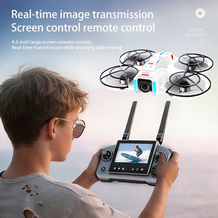 AE21 HD Dual Camera Mini Drones 4.3" Screen Remote RC Quadcopters With Propeller Guard Electronic Toys For Aerial Video Shooting