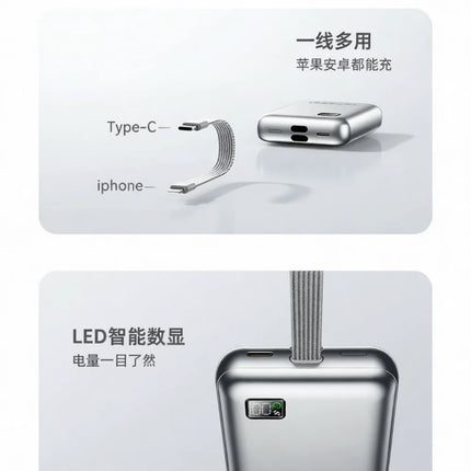 Ultra Slim Power Bank 20000mAh Fast Charging Portable External Battery Charger Built In Cable Mini Pocket Size Design