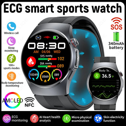 2026 New Airbag Measurement SOS Smart Watch Men ECG Air Pump Blood Pressure Blood Oxygen BT Call NFC Smartwatch For Android iOS