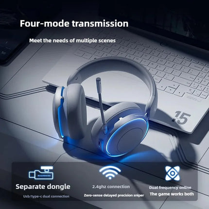 GX60 Gaming Headset Bluetooth Wireless 2.4G Four-mode Metal ANC Active Noise Reduction Low Latency E-sports Gamer Headphone