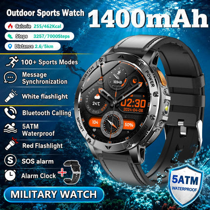 2026New Military Bluetooth call Smartwatch Men 1.7 inches Sapphire glass 1400mAh Battery 5ATM Waterproof Flashlight Sports Watch