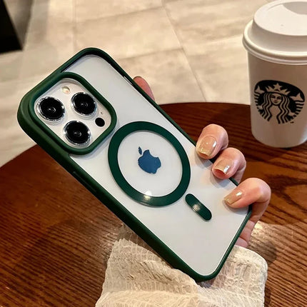 Luxury Transparent Magsafe Phone Case For iPhone 11 12 13 14 15 16 Pro Max Plus Mini Magnetic Clear Bumper Cases Cover