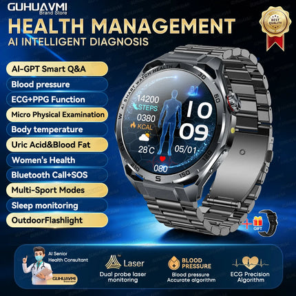New AI-Diagnosis ECG Smart Watch Blood Lipid/Uric Acid Blood Pressure/Oxygen BIM Fitness Tracker Nuring Grade Health Smartwatch