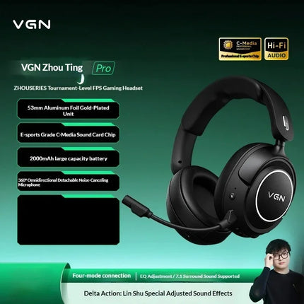 VGN ZhouTing Pro Max Wireless Headphones Dual Core Dsp Noise Reduction HiFi 7.1 FPS E-sports Gaming Headset with Mic Accessories