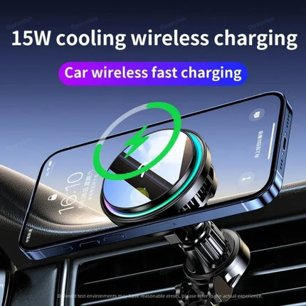 Magnetic Wireless Car Charger Phone Holder Ice Cooling RGB Tempered Glass Fast Charging Radiator For Magsafe iPhone Samsung